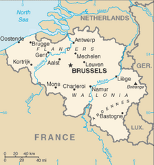 Map of Belgium with major cities