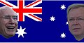 English: Faces of John Howard and Kevin Rudd over the Australian Flag. Created using Image:Rudd4.jpg,Image:John Howard May 2006.jpg and Image:Flag of Australia.svg (all public domain). Français : Visages de John Howard et Kevin Rudd sur le drapeau australien. Image créé à parti de Image:Rudd4.jpg,Image:John Howard May 2006.jpg et Image:Flag of Australia.svg (toutes dans le domaine publique).