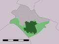 Map of the town of Borne (dark green) and its surroundings (light green)