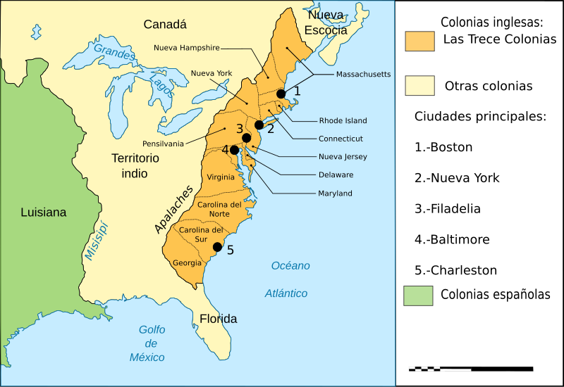 File:Map Thirteen Colonies 1775-es.svg