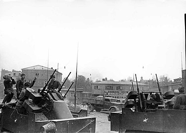 Soviet M-17 vehicles in the streets of Danzig, March 1945