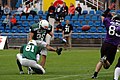 Field goal kick in American football. Playing teams: Kiel Baltic Hurricanes (home) vs Langenfeld Longhorns.