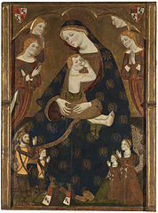 La Virgen de Tobed con Enrique II de Castilla y la reina Juana Manuel, de Jaume Serra. Ca. 1359-1362. (Museo del Prado, Madrid).