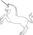 English: The unicorn rampant. Français : La licorne cabrée.