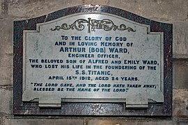 Titanic memorial to Arthur Ward in Romsey Abbey