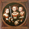 Judith with the head of Holofernes and two compagnons label QS:Len,"Judith with the head of Holofernes and two compagnons" label QS:Lpl,"Judyta z głową Holofernesa i dwiema towarzyszkami" 1525, Sammlung Rau, Arp Museum Bahnhof Rolandseck (bis 2026)