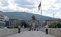 The square and Mount Vodno viewed from the Stone Bridge