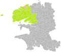 Carte de localisation de la commune de Guissény au sein de l'arrondissement de Brest.