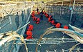 "In this handout photo from the Department of Defense, Taliban and al Qaeda detainees in orange jumpsuits sit in a holding area under the watchful eyes of military police at Camp X-Ray at the U.S. Navy Base Guantánamo Bay, Cuba, during in-processing to the temporary detention facility on Jan. 11, 2002. A Miami Herald study has found that seven have been sent home." "Taliban and al Qaeda detainees in orange jumpsuits sit in a holding area under the watchful eyes of military police at Camp X-Ray at Guantánamo Bay, Cuba, during in-processing to the temporary detention facility on Jan. 11, 2002."