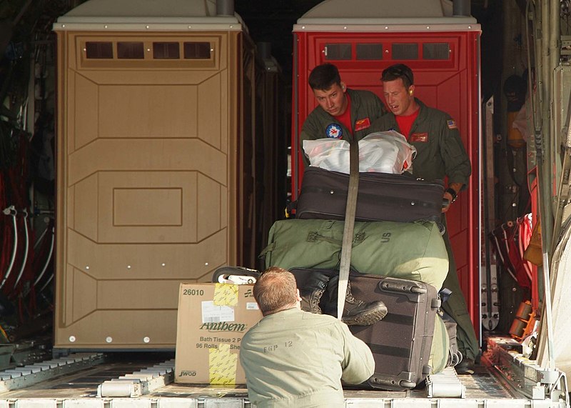 File:US Navy 050903-N-6046R-017 U.S. Navy personnel, assigned to Fleet Logistic Support Squadron Five Five (VR-55), load their C-130 Hercules aircraft with portable restrooms and other supplies to be delivered to New Orleans.jpg