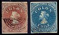 1853 First chilean stamps 5 CENTAVOS (Michel No.-1IX) and 10 CENTAVOS (Michel-No. 2I)