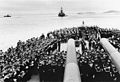 Church service on the after deck of HMS Prince of Wales, during the conference.