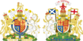 Royal coat of arms of the United Kingdom of Great Britain and Northern Ireland as used by Queen Elizabeth II from 1953 to the present, contain both versions.