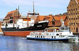 Elzbieta in front of Soldek in Gdansk, Poland