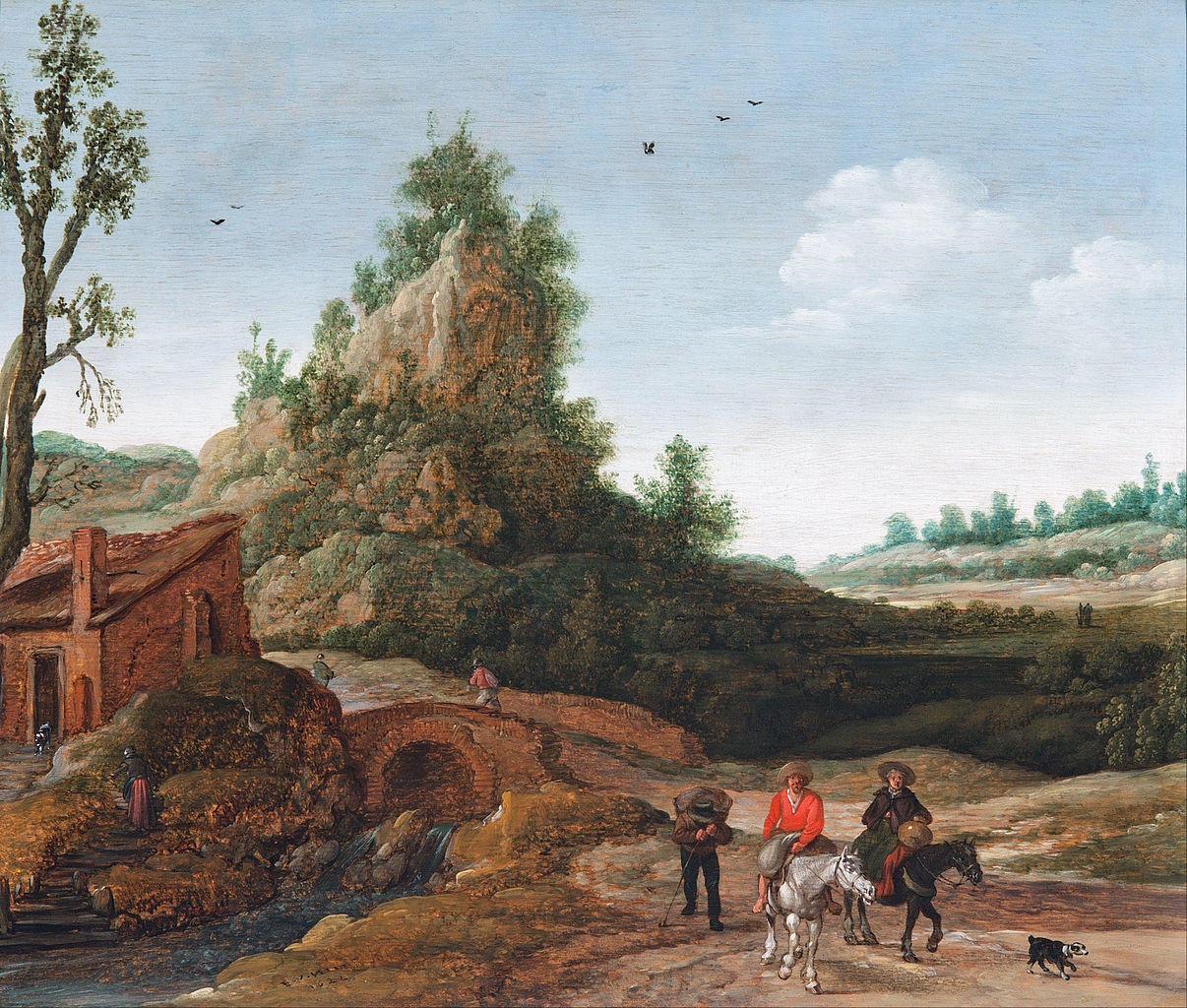 https://upload.wikimedia.org/wikipedia/commons/thumb/c/c5/Esaias_van_de_Velde_-_A_landscape_with_travellers_crossing_a_bridge_before_a_small_dwelling%2C_horsemen_in_the_foreground_-_Google_Art_Project.jpg/1206px-Esaias_van_de_Velde_-_A_landscape_with_travellers_crossing_a_bridge_before_a_small_dwelling%2C_horsemen_in_the_foreground_-_Google_Art_Project.jpg
