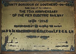 Plaque celebrating the 75th anniversary of the Southend Pier Railway