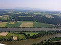 Aerial view on Bavaria in a northward direction with the Danube and the mountains of the Bavarian Forest.