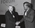 FW de Klerk meeting with his successor Nelson Mandela at the World Economic Forum