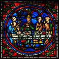 Detail of the stained glass window called Notre-Dame de la Belle Verrière, a section from the 13th century, in Notre-Dame de Chartres cathedral