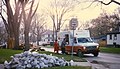 An American Red Cross vehicle distributing food to Grand Forks, North Dakota victims of the 1997 Red River flood