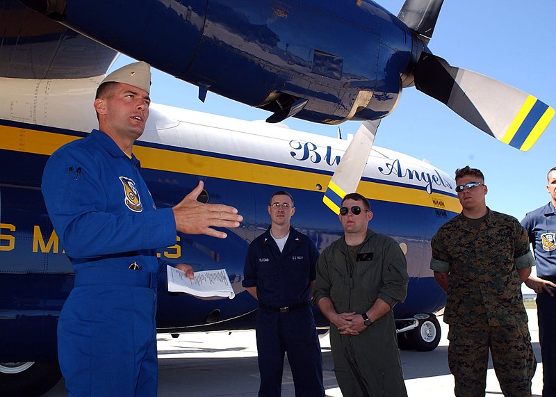 File:US Navy 050402-N-1328C-522 Major Stefan Mueller gives a preflight brief prior to the launch of the U.S. Marine Corps C-130 Hercules, Fat Albert, assigned to the U.S. Navy Blue Angels flight demonstration team.jpg