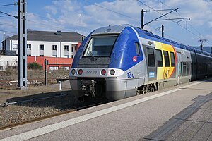 A TER train stopped in Gare de Remiremont, France