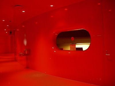 red floor, red room, a Public Library