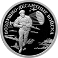 Relief images of a commando, airplanes and paratroopers.