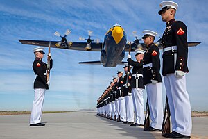#12: A U.S. Marine Corps C-130T Hercules aircraft with the Blue Angels, the Navy's flight demonstration squadron – Atribución: DoD photo by Staff Sgt. Oscar L. Olive IV, U.S. Marine Corps/Released. (flickr) (PD-USGov-Marines)