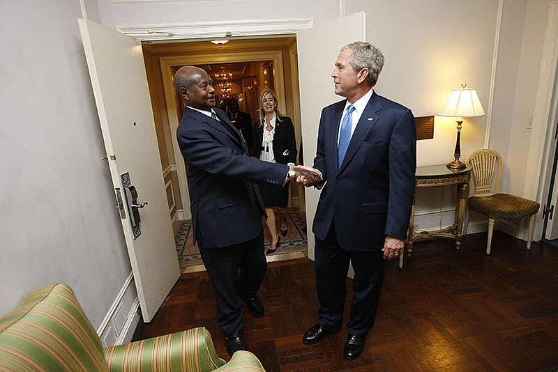 File:President George W. Bush Greets Uganda's President Yoweri Museveni.jpg