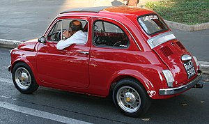 Fiat 500 in the Viale di Trastevere in Rome Italy.