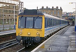 117308 3 car unit in Scotrail livery at Glasgow Haymarket