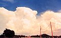 Building line of cumulonimbus thunderstorms. View is from behind storms during early stages of development.
