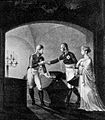 King Frederick William III, Queen Louise, and Czar Alexander I at Frederick's sarcophagus in the crypt of the Garrison Church, Potsdam