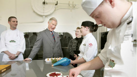 The Prince of Wales, known officially as the Duke of Rothesay when in Scotland, meets young chefs at Dumfries House in Ayrshire.