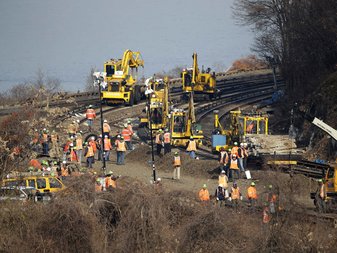 Repair work is underway at the site of the train derailment.