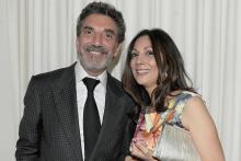 Television producer Chuck Lorre (Mom) and Lucia Gervino, Television Academy Honors selection committee chair, at the Seventh Annual Television Academy Honors in Beverly Hills, California.