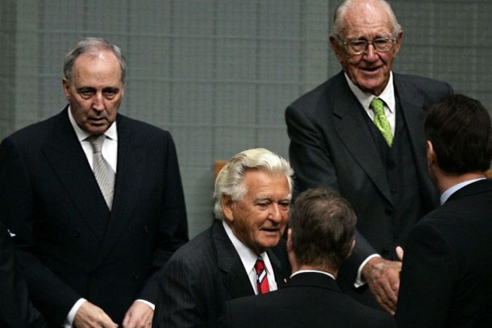 Former Australian PMs Paul Keating, Bob Hawke and Malcolm Fraser