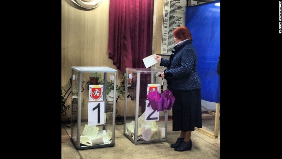 SIMFEROPOL, UKRAINE:   &quot;Voting has started in Crimea (March 16). Steady stream of voters at this polling station in the center of Simferopol.&quot; - CNN&#39;s Dominique Van Heerden.  Follow Dominique on Instagram at &lt;a href=&quot;http://instagram.com/dominique_vh&quot; target=&quot;_blank&quot;&gt;instagram.com/dominique_vh&lt;/a&gt;.