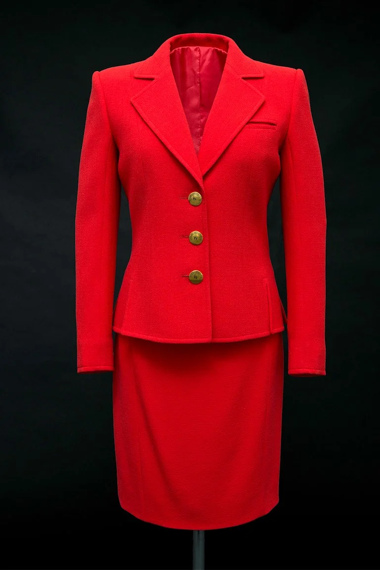 A red suit by Catherine Walker