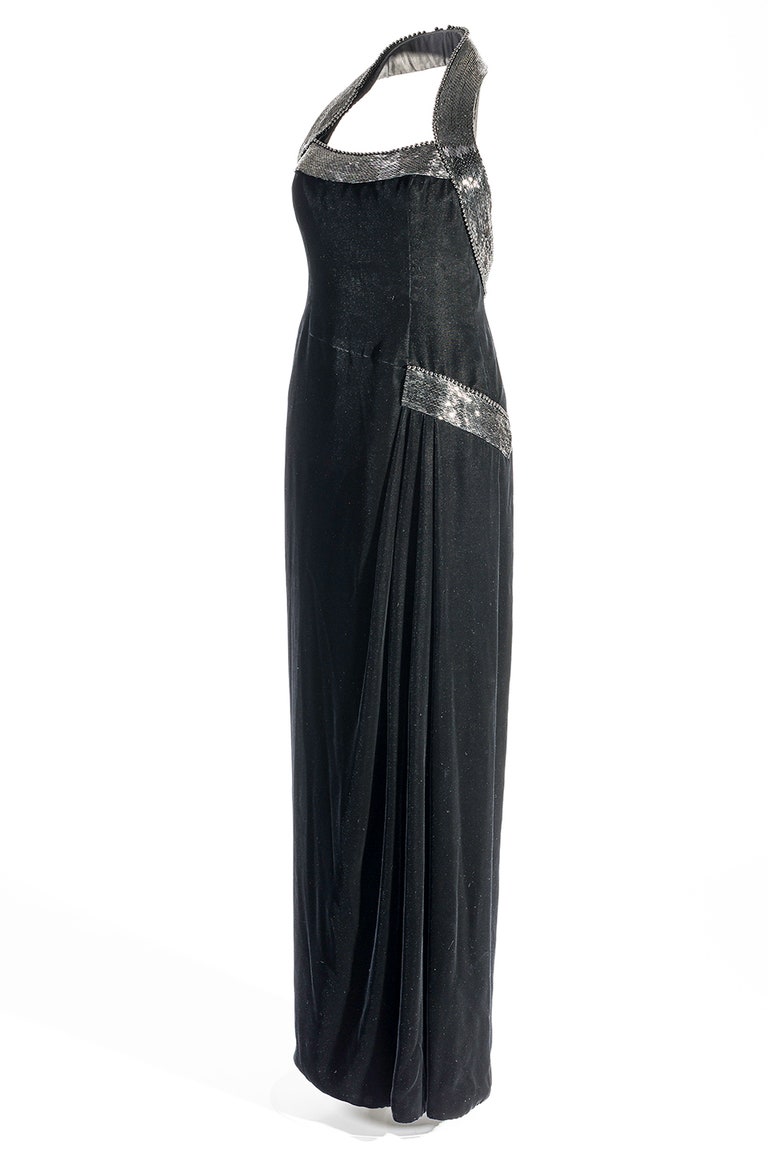 A black silk velvet and beaded evening dress by Catherine Walker