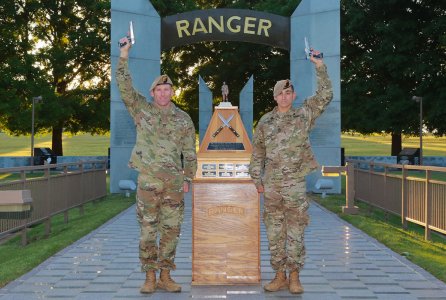 Sgt. 1st Class Joshua Rolfes and Sgt. 1st Class Anthony Allen of the Airborne and Ranger Training Brigade are the winners of the 2018 Best Ranger Competition held at Fort Benning, Ga., April 15, 2018.