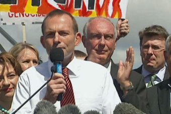 Abbott addresses carbon tax protesters