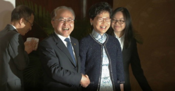 China’s top representative in Hong Kong, Wang Zhimin, and Chief Executive Carrie Lam. Beijing has given its support to the Hong Kong government's proposed legislation amending the extradition laws. Photo: HKEJ