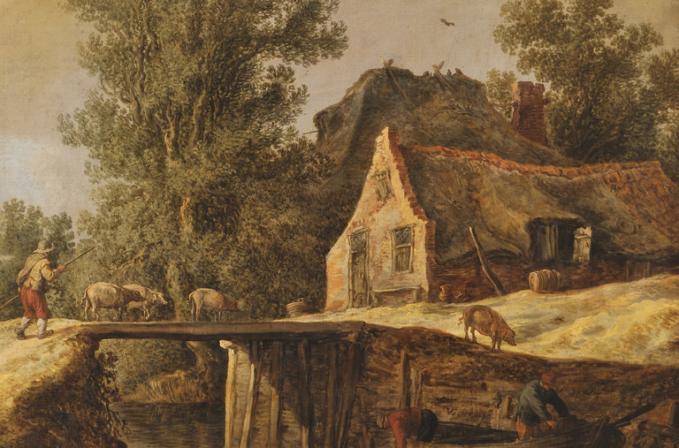 Researchers say Jan van Goyen’s 1638 painting “Huts on a Canal,” now at the Gdansk National Museum in Poland, was stolen from a Dutch art dealer during World War II.