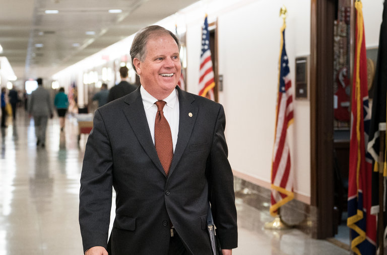 Senator Doug Jones of Alabama is the Democrats’ most-threatened incumbent this year. The party has improved its prospects in swing states, however.
