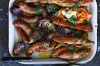 Baked sweet potato and sausages with salsa verde and sour cream <a ...