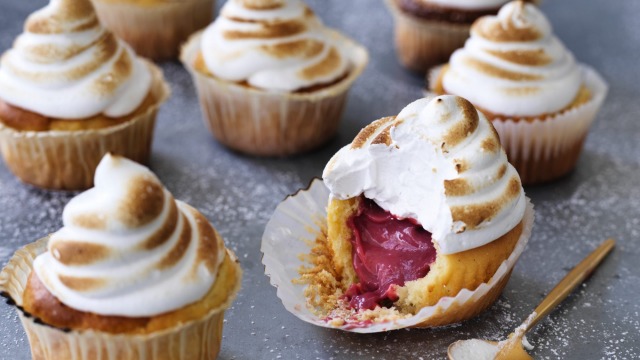 Adam Liaw's raspberry meringue cupcakes.