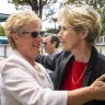 Former Matildas teammates Shona Bass (left) and Julie Dolan at a reunion last year of the 1979 team that took on New Zealand in Australia's first women's 'A' international.