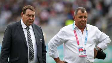 Foster (right) served a nine-year apprenticeship under Steve Hansen which included the 2015 Rugby World Cup win.